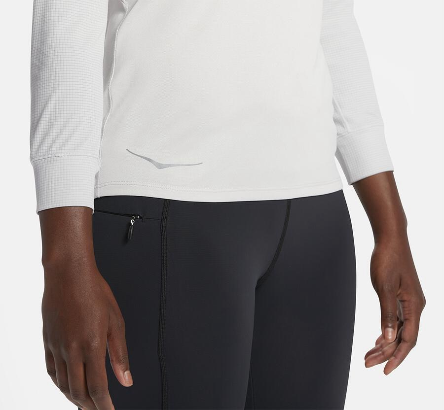 Hoka One One Top Damske Biele - Performance 3/4 Sleeve - 46971-NZLW